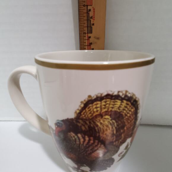 Pottery Barn Heritage Turkey Mugs Set of 2 Thanksgiving Coffee Stoneware Harvest - Picture 10 of 15